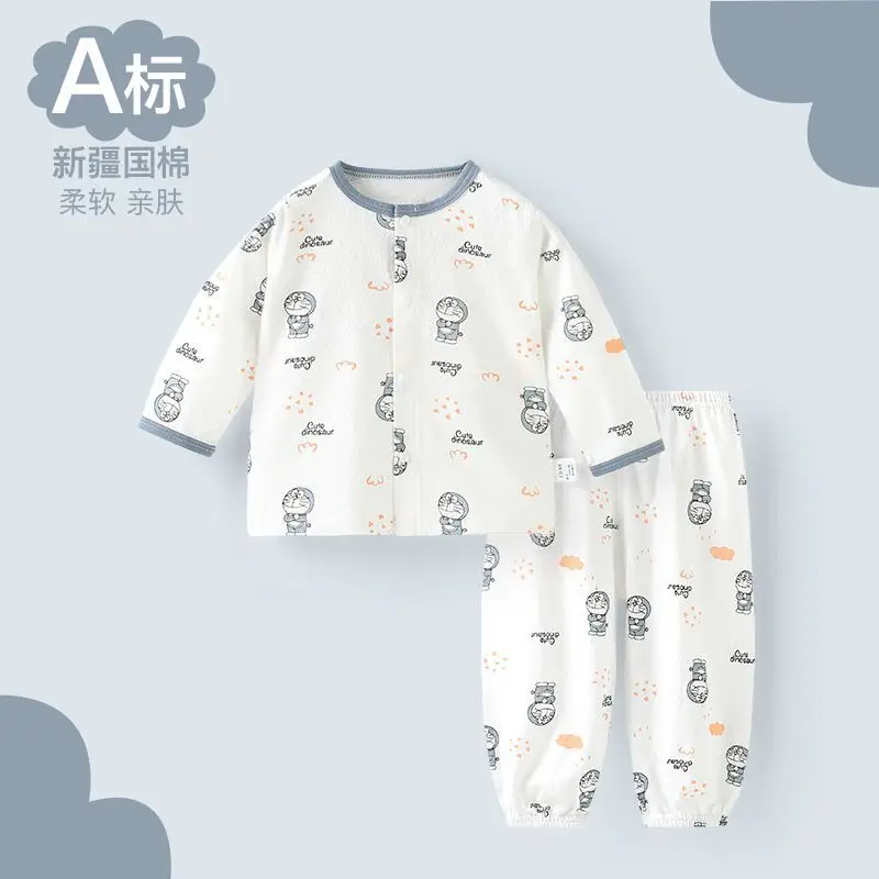 Children's Air-Conditioned Clothing, Baby Summer Thin Cotton Long-Sleeved Pajamas Set, Baby Summer Clothing, Boys and Girls Home Clothes