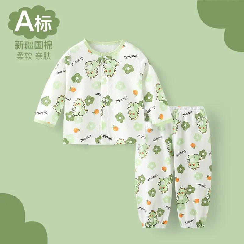 Children's Air-Conditioned Clothing, Baby Summer Thin Cotton Long-Sleeved Pajamas Set, Baby Summer Clothing, Boys and Girls Home Clothes