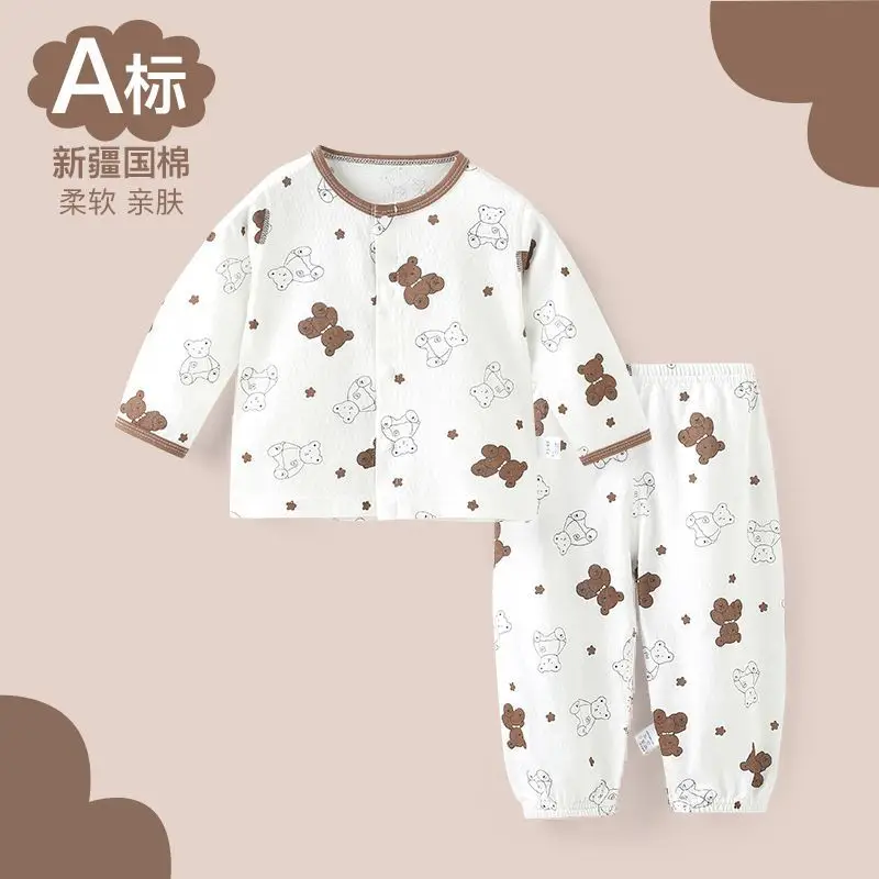 Children's Air-Conditioned Clothing, Baby Summer Thin Cotton Long-Sleeved Pajamas Set, Baby Summer Clothing, Boys and Girls Home Clothes