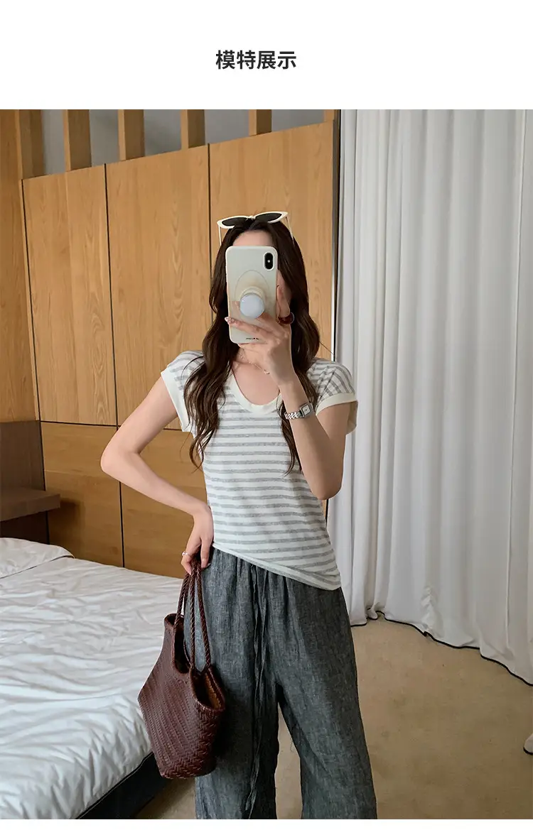 Sen Island Silk Wool Short Sleeve Modal Women's Flutter Sleeve U-Neck T-Shirt Petite Design Versatile Base Layer Top — feature 11