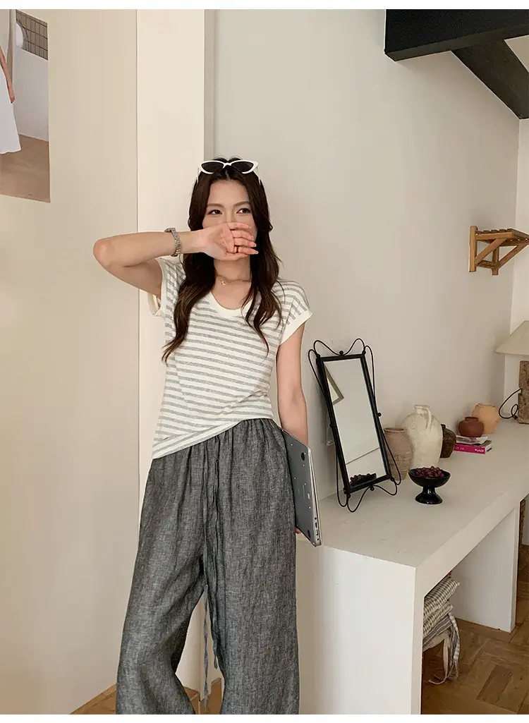 Sen Island Silk Wool Short Sleeve Modal Women's Flutter Sleeve U-Neck T-Shirt Petite Design Versatile Base Layer Top — feature 12