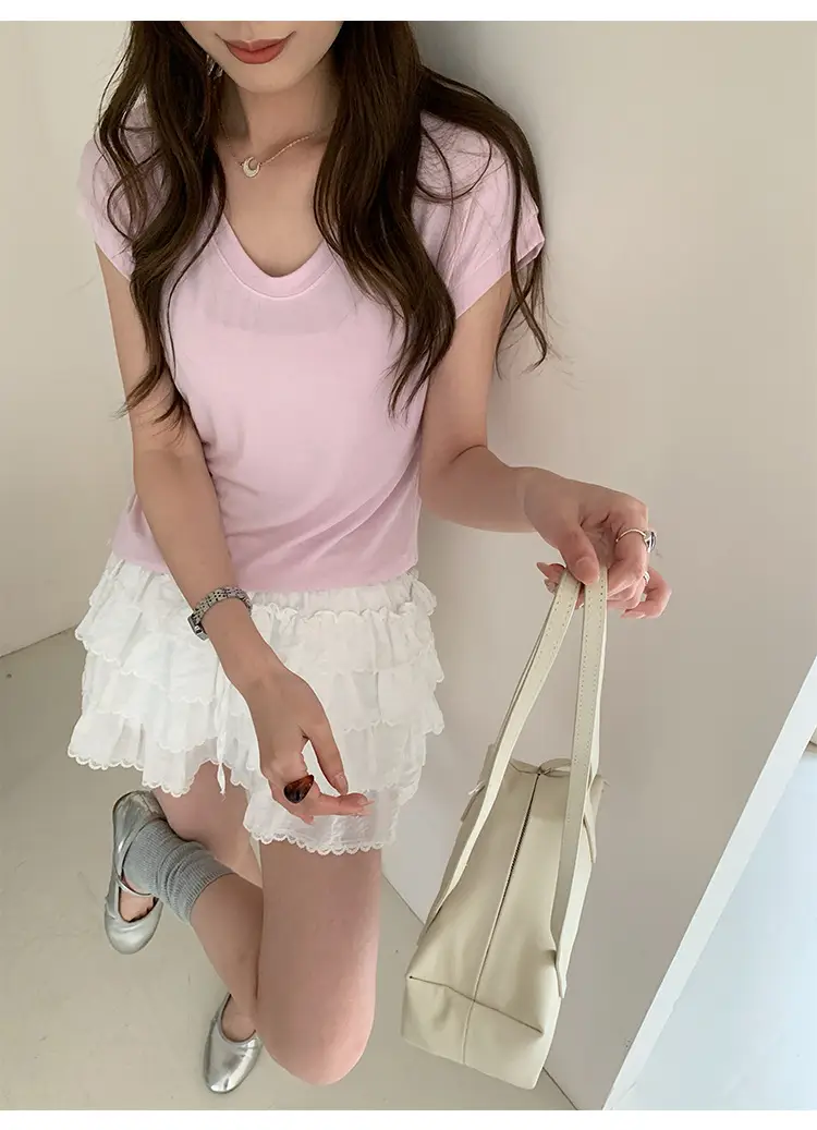 Sen Island Silk Wool Short Sleeve Modal Women's Flutter Sleeve U-Neck T-Shirt Petite Design Versatile Base Layer Top — feature 16