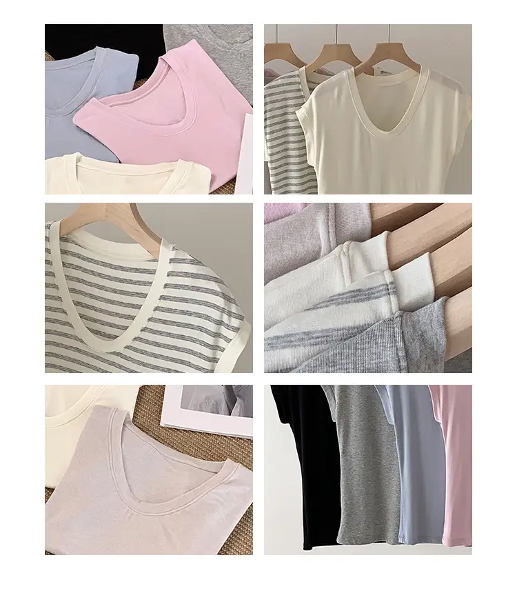 Sen Island Silk Wool Short Sleeve Modal Women's Flutter Sleeve U-Neck T-Shirt Petite Design Versatile Base Layer Top — feature 9
