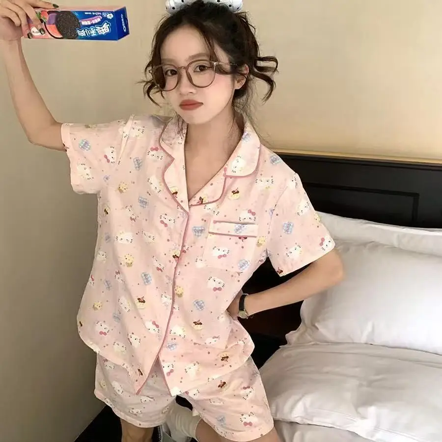 Cloud Cotton Pajamas for Women, Summer Short-Sleeve Shorts, Internet Celebrity Live Broadcast, Sweet and Cute Student Loungewear Set, Packaged