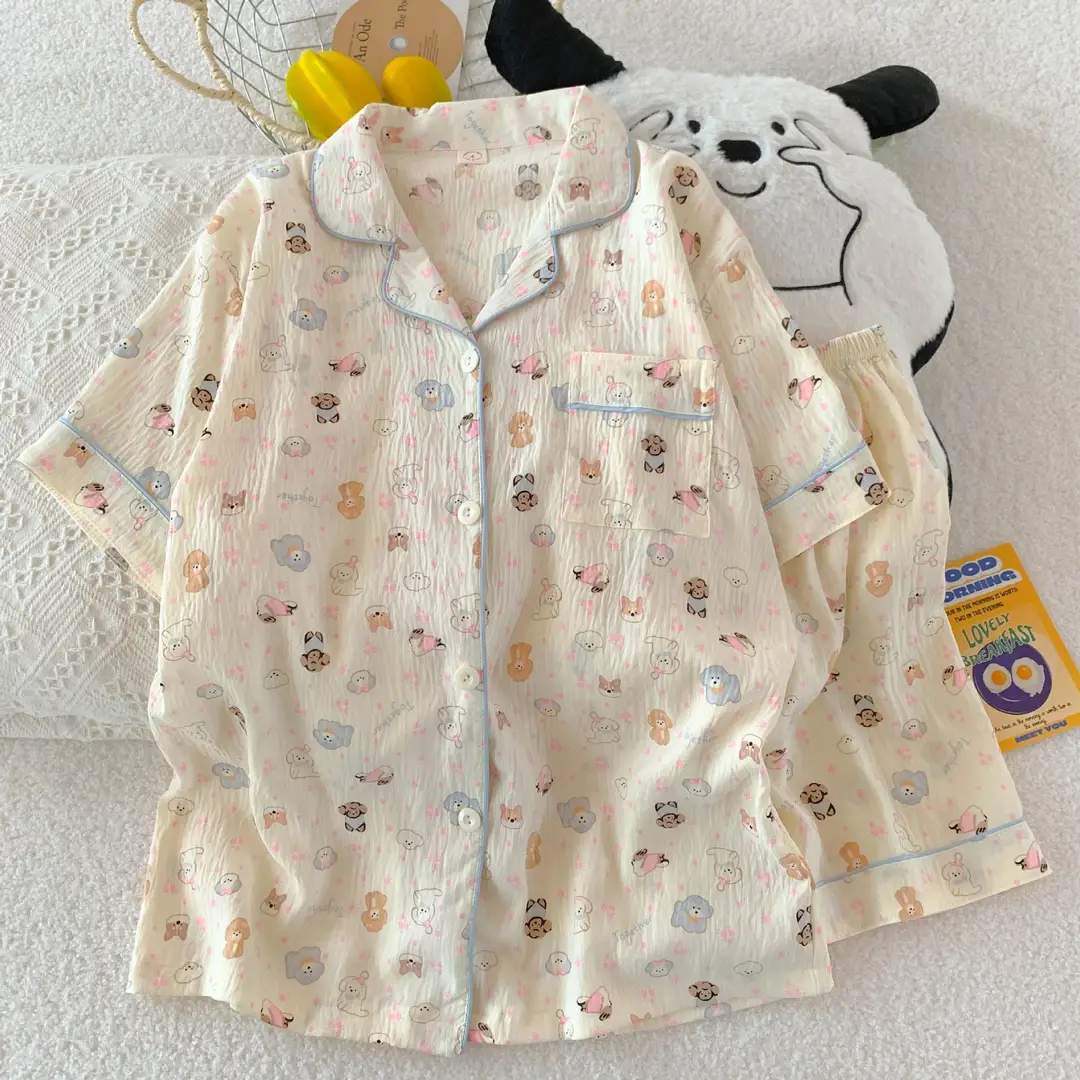Cloud Cotton Pajamas for Women, Summer Short-Sleeve Shorts, Internet Celebrity Live Broadcast, Sweet and Cute Student Loungewear Set, Packaged