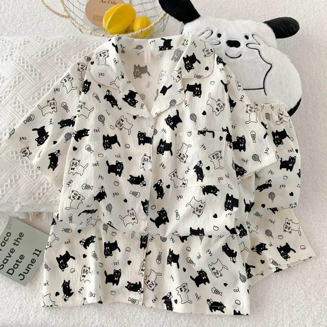 Cloud Cotton Pajamas for Women, Summer Short-Sleeve Shorts, Internet Celebrity Live Broadcast, Sweet and Cute Student Loungewear Set, Packaged