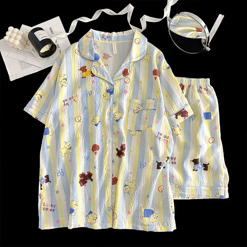 Cloud Cotton Pajamas for Women, Summer Short-Sleeve Shorts, Internet Celebrity Live Broadcast, Sweet and Cute Student Loungewear Set, Packaged