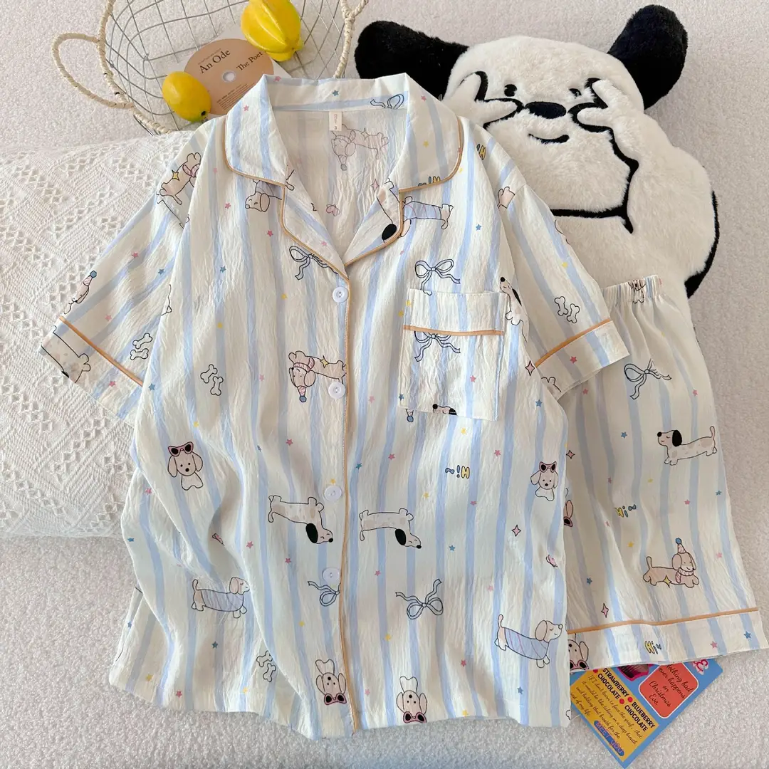 Cloud Cotton Pajamas for Women, Summer Short-Sleeve Shorts, Internet Celebrity Live Broadcast, Sweet and Cute Student Loungewear Set, Packaged