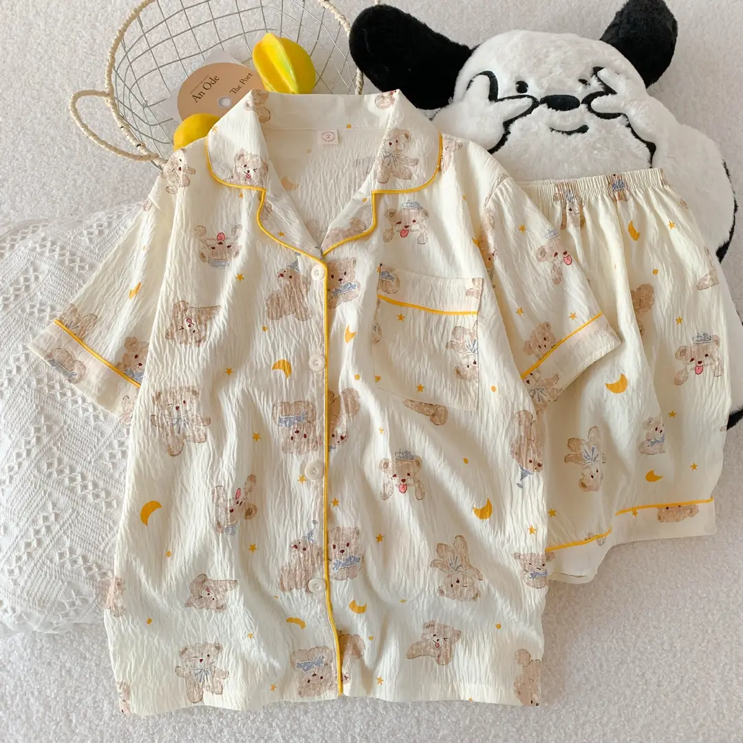 Cloud Cotton Pajamas for Women, Summer Short-Sleeve Shorts, Internet Celebrity Live Broadcast, Sweet and Cute Student Loungewear Set, Packaged