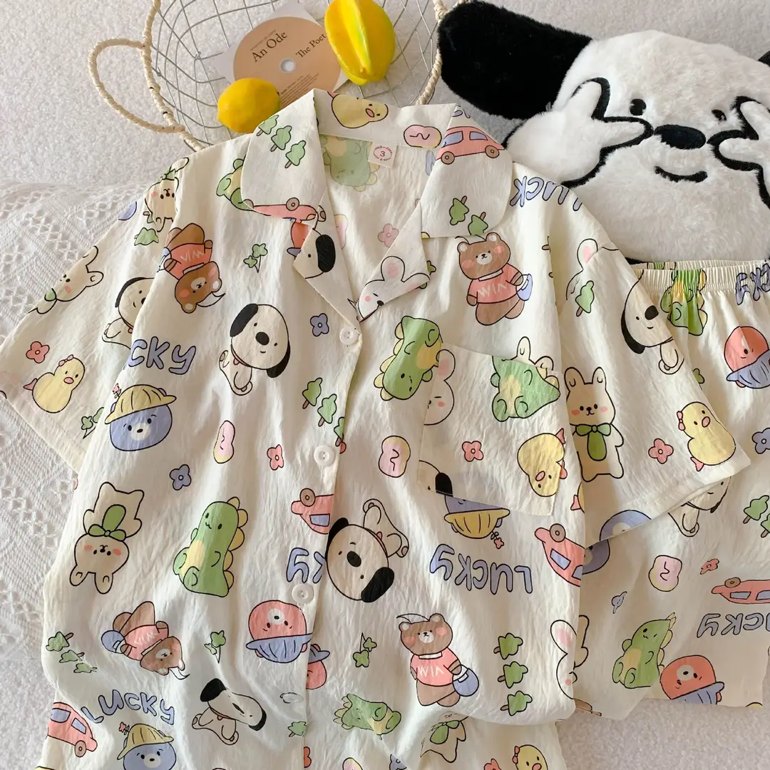 Cloud Cotton Pajamas for Women, Summer Short-Sleeve Shorts, Internet Celebrity Live Broadcast, Sweet and Cute Student Loungewear Set, Packaged
