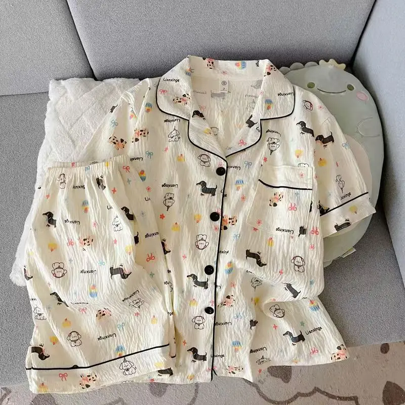 Cloud Cotton Pajamas for Women, Summer Short-Sleeve Shorts, Internet Celebrity Live Broadcast, Sweet and Cute Student Loungewear Set, Packaged