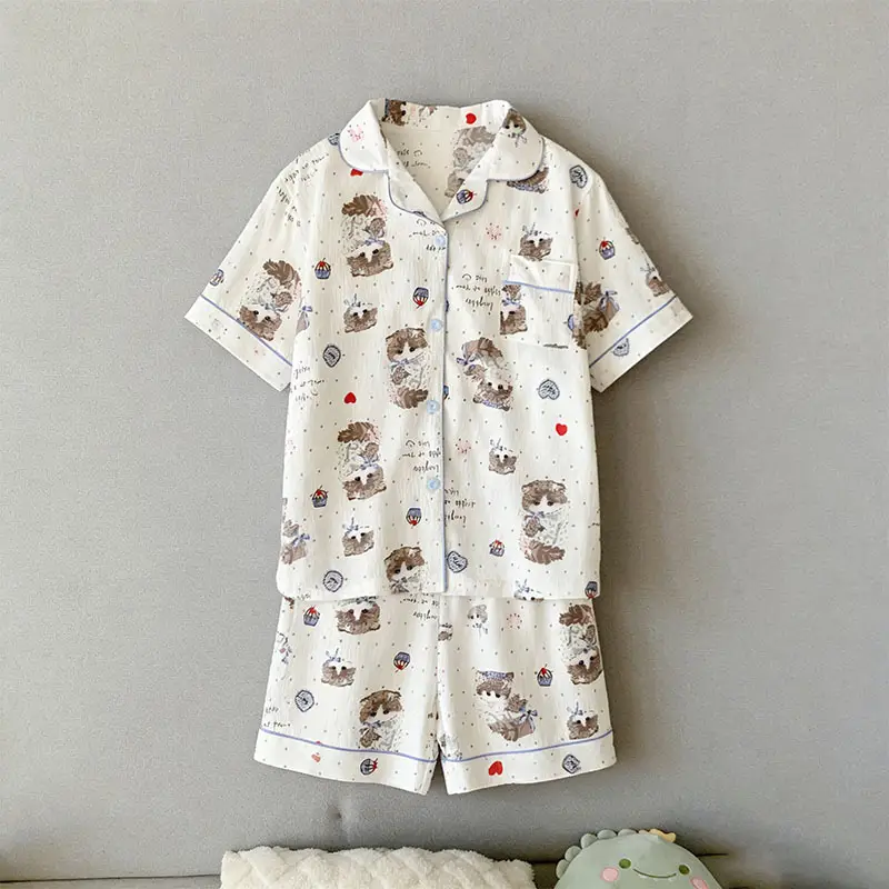 Cloud Cotton Pajamas for Women, Summer Short-Sleeve Shorts, Internet Celebrity Live Broadcast, Sweet and Cute Student Loungewear Set, Packaged