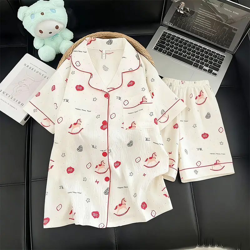 Cloud Cotton Pajamas for Women, Summer Short-Sleeve Shorts, Internet Celebrity Live Broadcast, Sweet and Cute Student Loungewear Set, Packaged