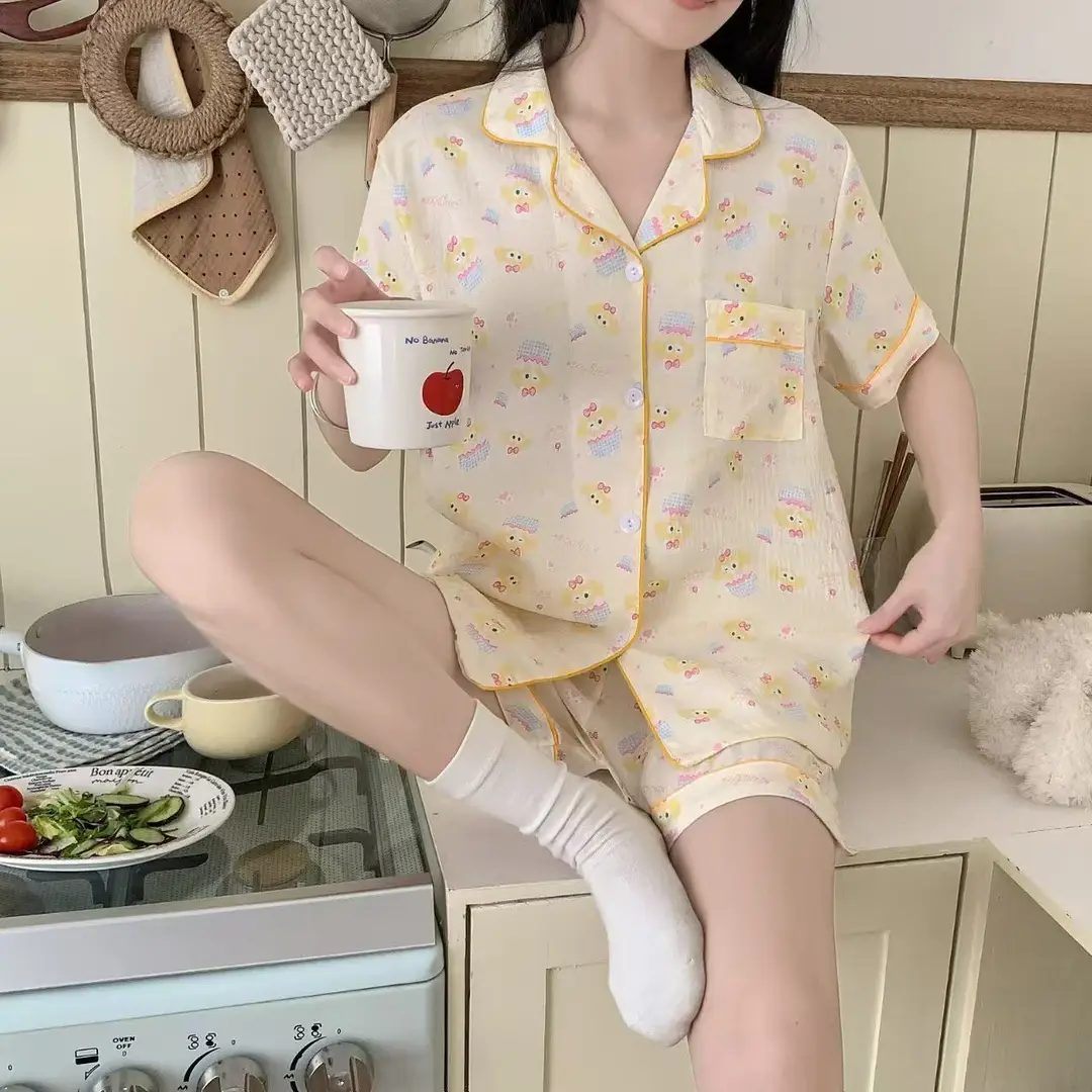 Cloud Cotton Pajamas for Women, Summer Short-Sleeve Shorts, Internet Celebrity Live Broadcast, Sweet and Cute Student Loungewear Set, Packaged