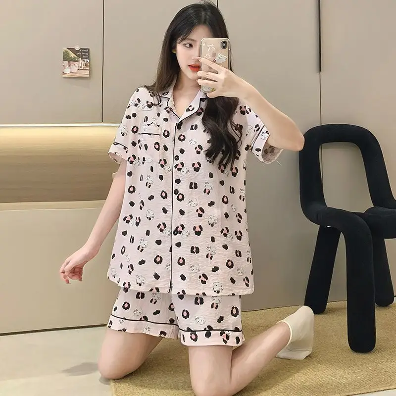 Cloud Cotton Pajamas for Women, Summer Short-Sleeve Shorts, Internet Celebrity Live Broadcast, Sweet and Cute Student Loungewear Set, Packaged
