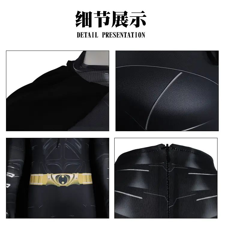 Batman Adult Jumpsuit Cosplay Costume Batman Muscle Print Cape Halloween Hero Cross-Border Performance Costume — feature 9