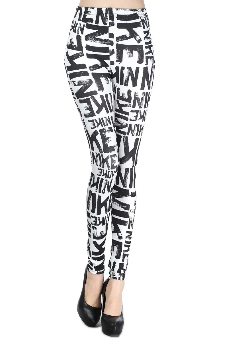 Blue English Letter Printed Ankle-Length Women's Leggings