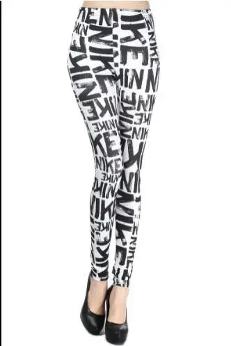 Blue English Letter Printed Ankle-Length Women's Leggings