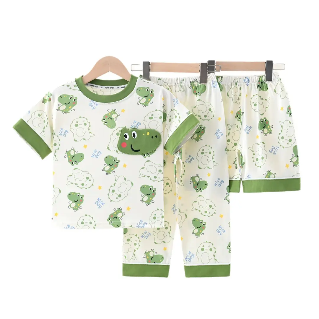 [Class a Pure Cotton] Three-Piece Set of 100% Pure Cotton Pajamas for Boys, Summer Set for Older Boys, Summer Set for Girls