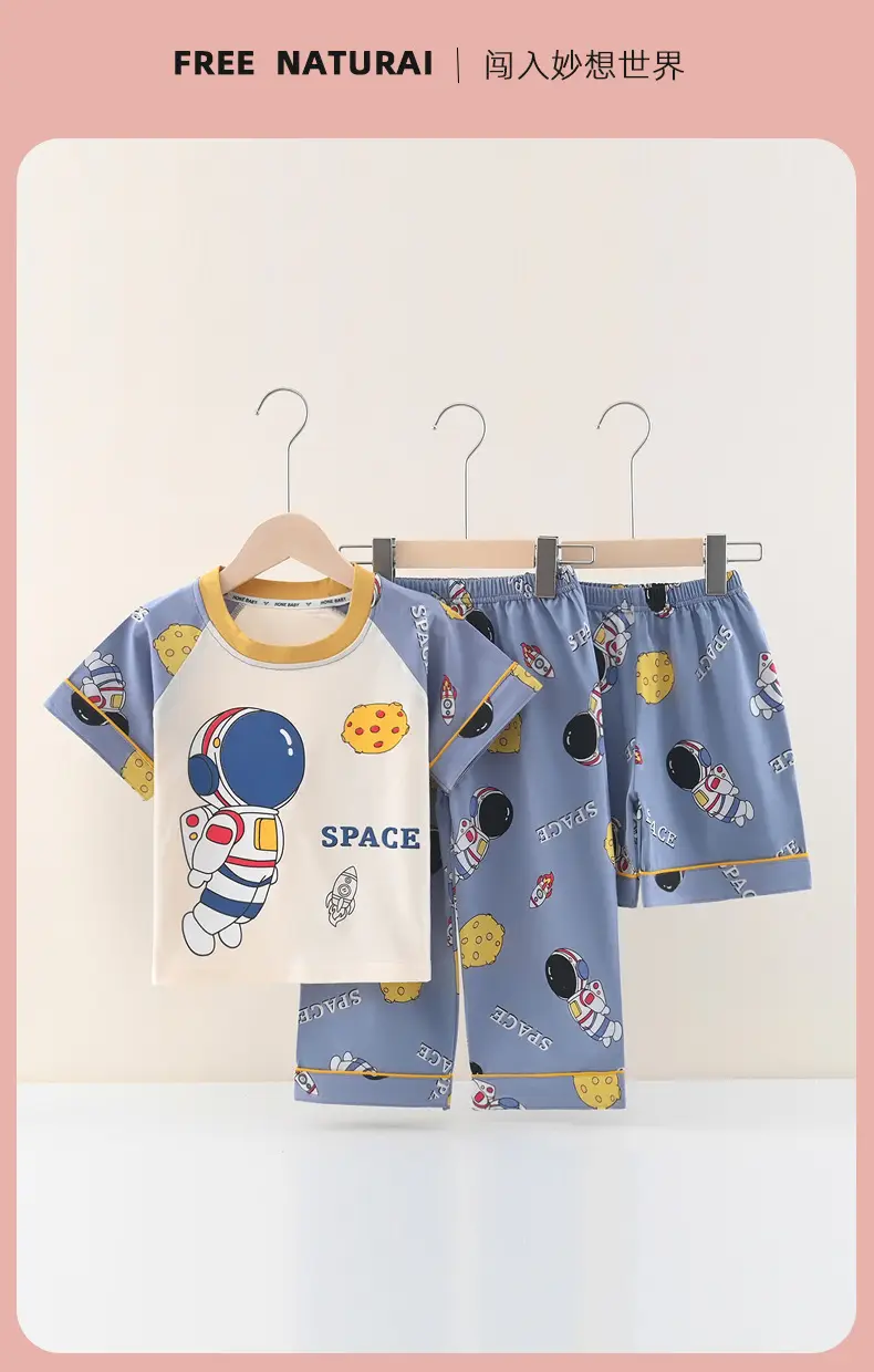 [Class a Pure Cotton] Three-Piece Set of 100% Pure Cotton Pajamas for Boys, Summer Set for Older Boys, Summer Set for Girls — feature 16