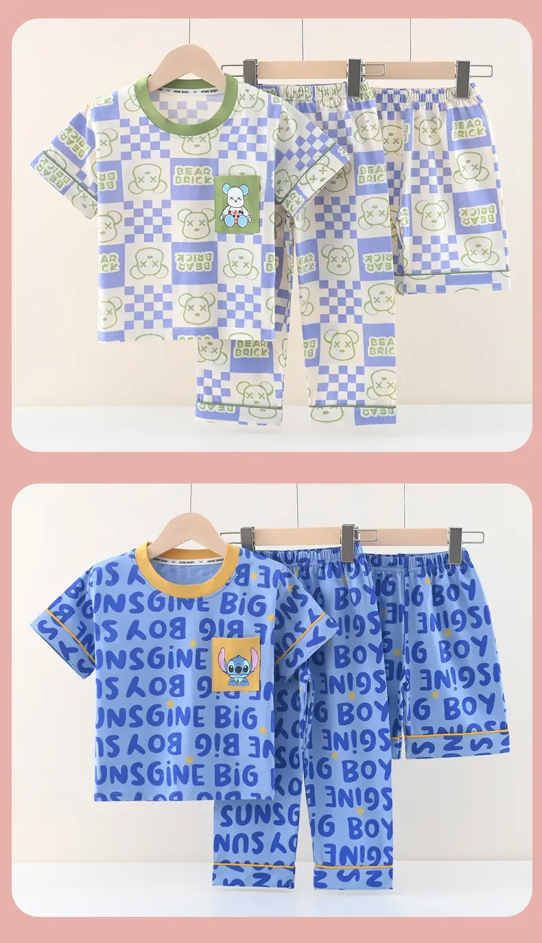 [Class a Pure Cotton] Three-Piece Set of 100% Pure Cotton Pajamas for Boys, Summer Set for Older Boys, Summer Set for Girls — feature 19