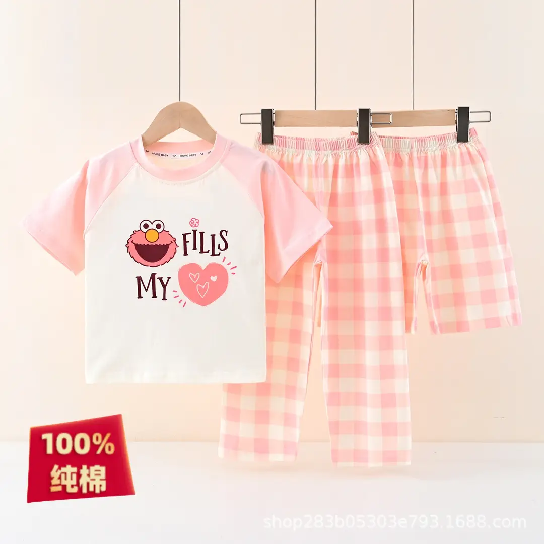[Class a Pure Cotton] Three-Piece Set of 100% Pure Cotton Pajamas for Boys, Summer Set for Older Boys, Summer Set for Girls