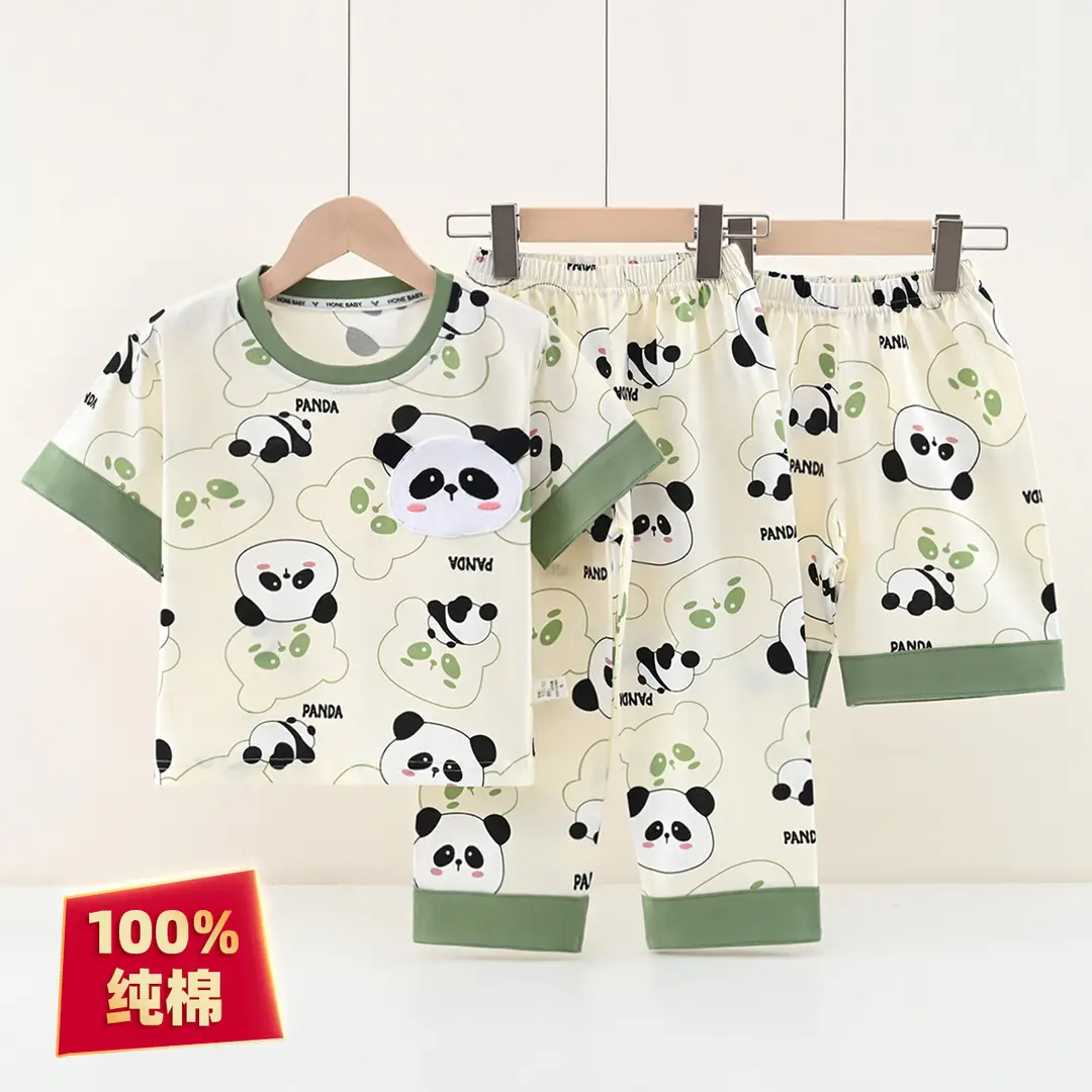 [Class a Pure Cotton] Three-Piece Set of 100% Pure Cotton Pajamas for Boys, Summer Set for Older Boys, Summer Set for Girls