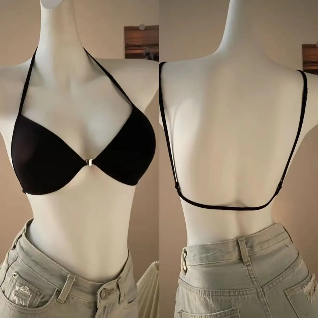 French-Style Front-Clasp Cross-Back Beautiful Back Bra for Small Bust Girls, Thin Strap, Wireless, Seamless Bra Wholesale