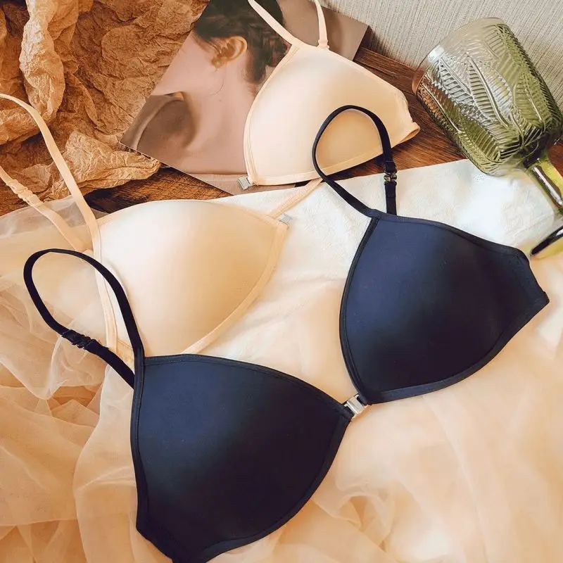 French-Style Front-Clasp Cross-Back Beautiful Back Bra for Small Bust Girls, Thin Strap, Wireless, Seamless Bra Wholesale — feature 3