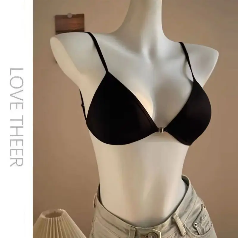 French-Style Front-Clasp Cross-Back Beautiful Back Bra for Small Bust Girls, Thin Strap, Wireless, Seamless Bra Wholesale — feature 9