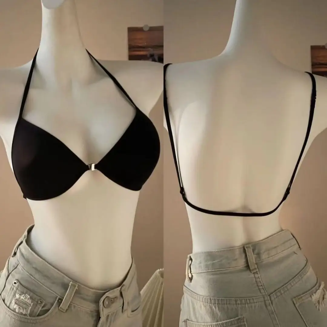 French-Style Front-Clasp Cross-Back Beautiful Back Bra for Small Bust Girls, Thin Strap, Wireless, Seamless Bra Wholesale