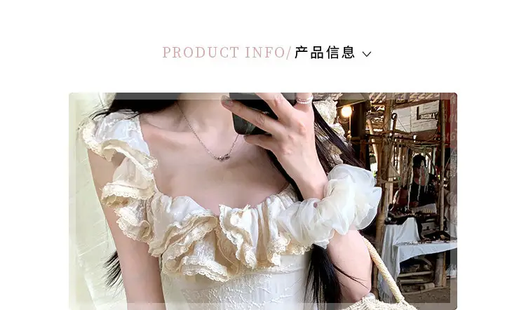 A Sweet Peach-Colored Yikett "Santorini" Heavy-Duty, Extra-Large Skirt Hem, Cinched Waist, Strap Dress for Women, Vacation Dress — feature 3