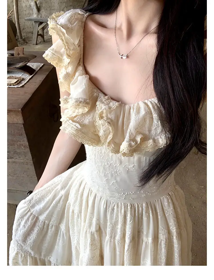 A Sweet Peach-Colored Yikett "Santorini" Heavy-Duty, Extra-Large Skirt Hem, Cinched Waist, Strap Dress for Women, Vacation Dress — feature 9