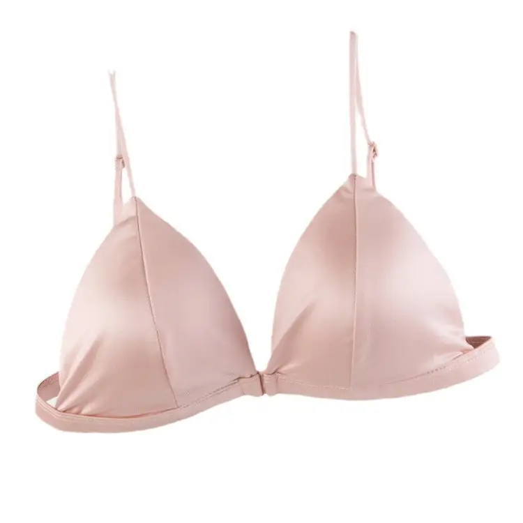 French-Style Triangle Cup Bra Set for Women with Small Busts, Summer Thin Style, Sexy Backless Design, Front Clasp, Thin Strap Camisole Bra Set