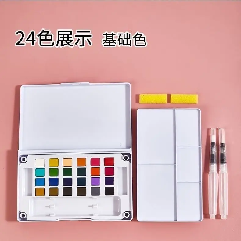 Meilaiske Solid Watercolor Paint Set 24 Colors Fluorescent Colors for Art Students and Beginners, Washable