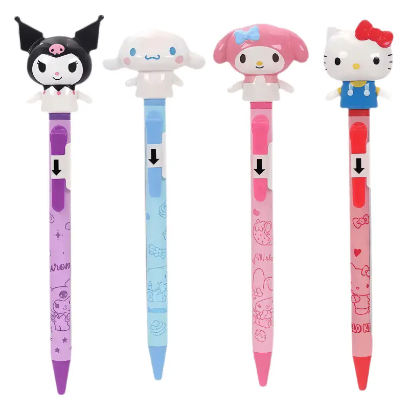 Cartoon Kt Cat Melody Pen with Movable Arms, Press-Type Gel Pen, Quick-Drying, Smooth Writing, Cute Pen, Gift for Classmates and Friends