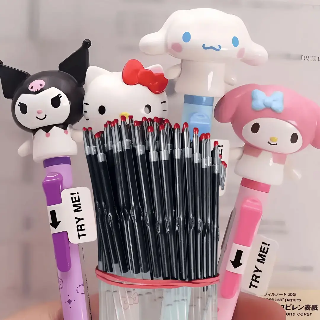Cartoon Kt Cat Melody Pen with Movable Arms, Press-Type Gel Pen, Quick-Drying, Smooth Writing, Cute Pen, Gift for Classmates and Friends
