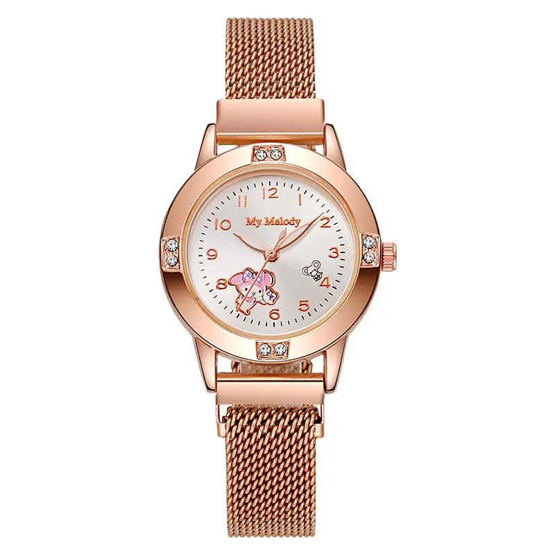 Foreign Trade Hot-Selling Rose Gold Diamond-Encrusted Leather Strap Middle School Student Watch for Women, Sanrio Quartz Watch, Cross-Border Wholesale in Stock - Image 12