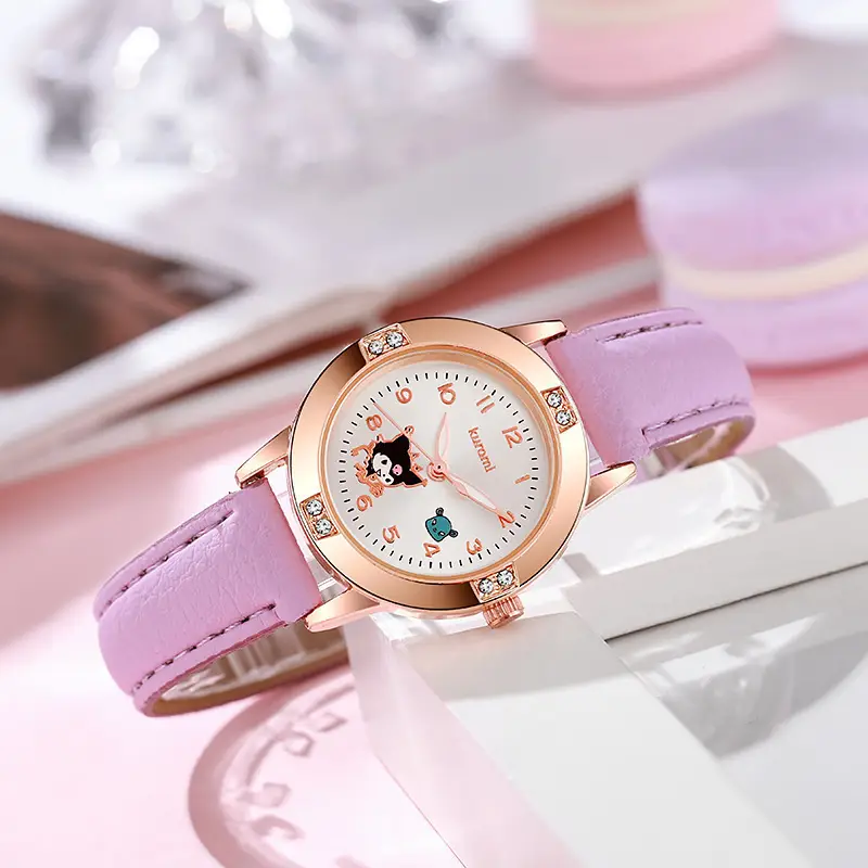 Foreign Trade Hot-Selling Rose Gold Diamond-Encrusted Leather Strap Middle School Student Watch for Women, Sanrio Quartz Watch, Cross-Border Wholesale in Stock - Image 6