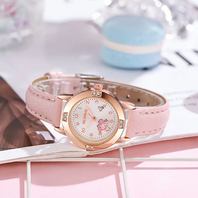 Foreign Trade Hot-Selling Rose Gold Diamond-Encrusted Leather Strap Middle School Student Watch for Women, Sanrio Quartz Watch, Cross-Border Wholesale in Stock - Image 7