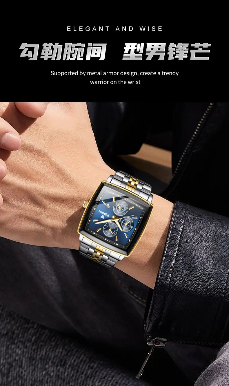 2026 New Model Men's High-End Watch, Square-Shaped, Elegant Business Style, Light Luxury, Luminous, Waterproof, Fully Automatic Quartz Wristwatch — feature 2