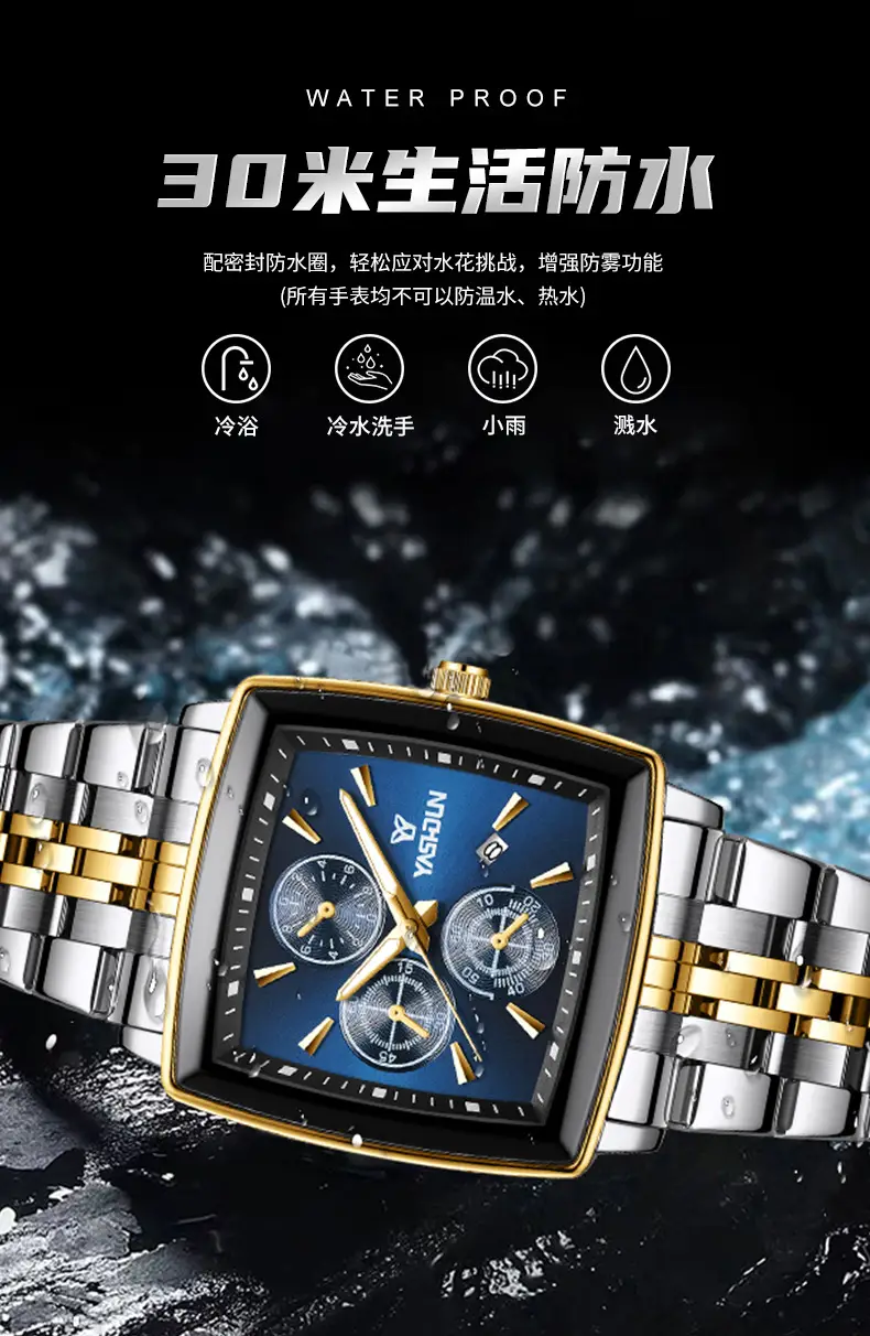 2026 New Model Men's High-End Watch, Square-Shaped, Elegant Business Style, Light Luxury, Luminous, Waterproof, Fully Automatic Quartz Wristwatch — feature 8