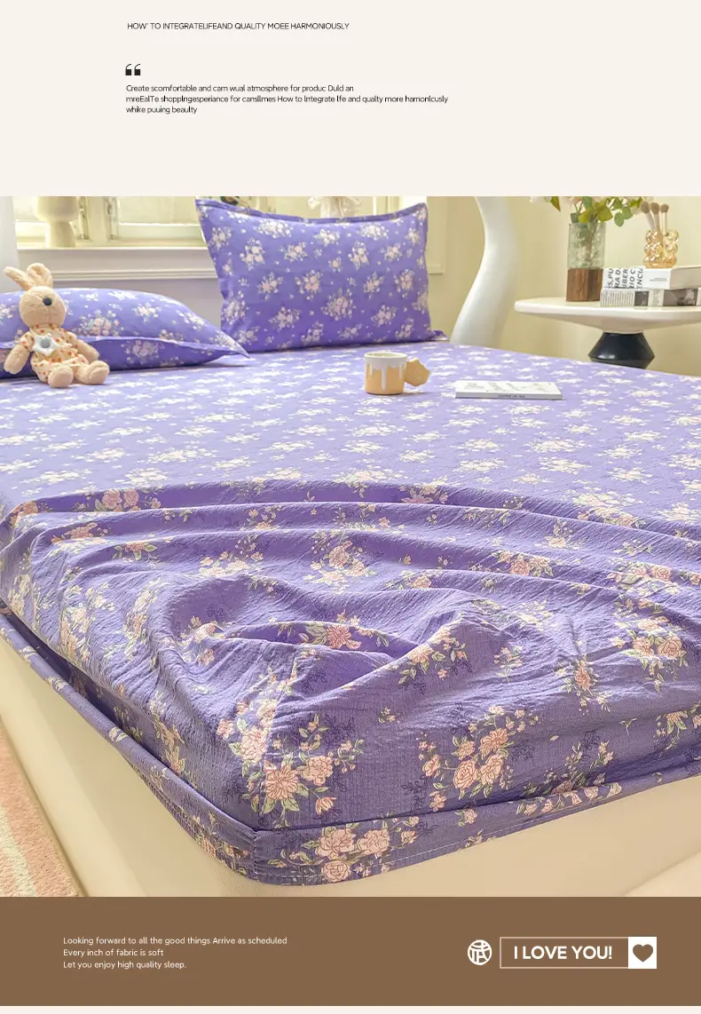 Class a Kapok Crinkled Gauze Double-Layer Gauze Fitted Sheet Mattress Protector Anti-Dirt Anti-Slip Protective Cover Single Piece Bed Cover Fitted Sheet Three-Piece Set — feature 5
