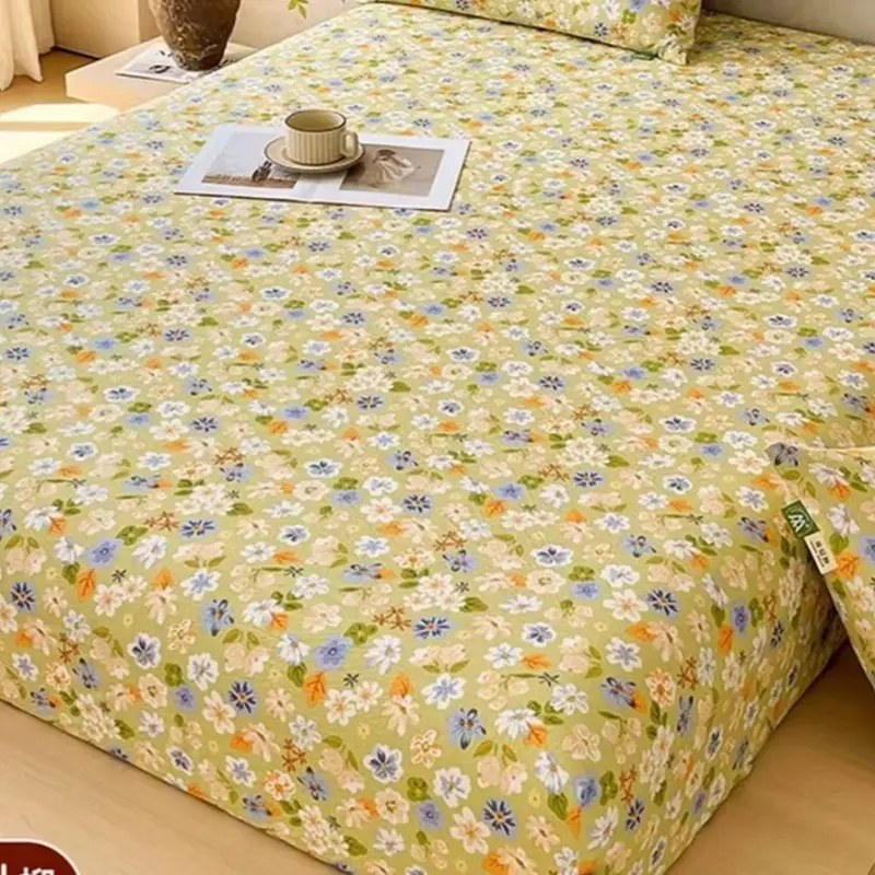 Class a Kapok Crinkled Gauze Double-Layer Gauze Fitted Sheet Mattress Protector Anti-Dirt Anti-Slip Protective Cover Single Piece Bed Cover Fitted Sheet Three-Piece Set