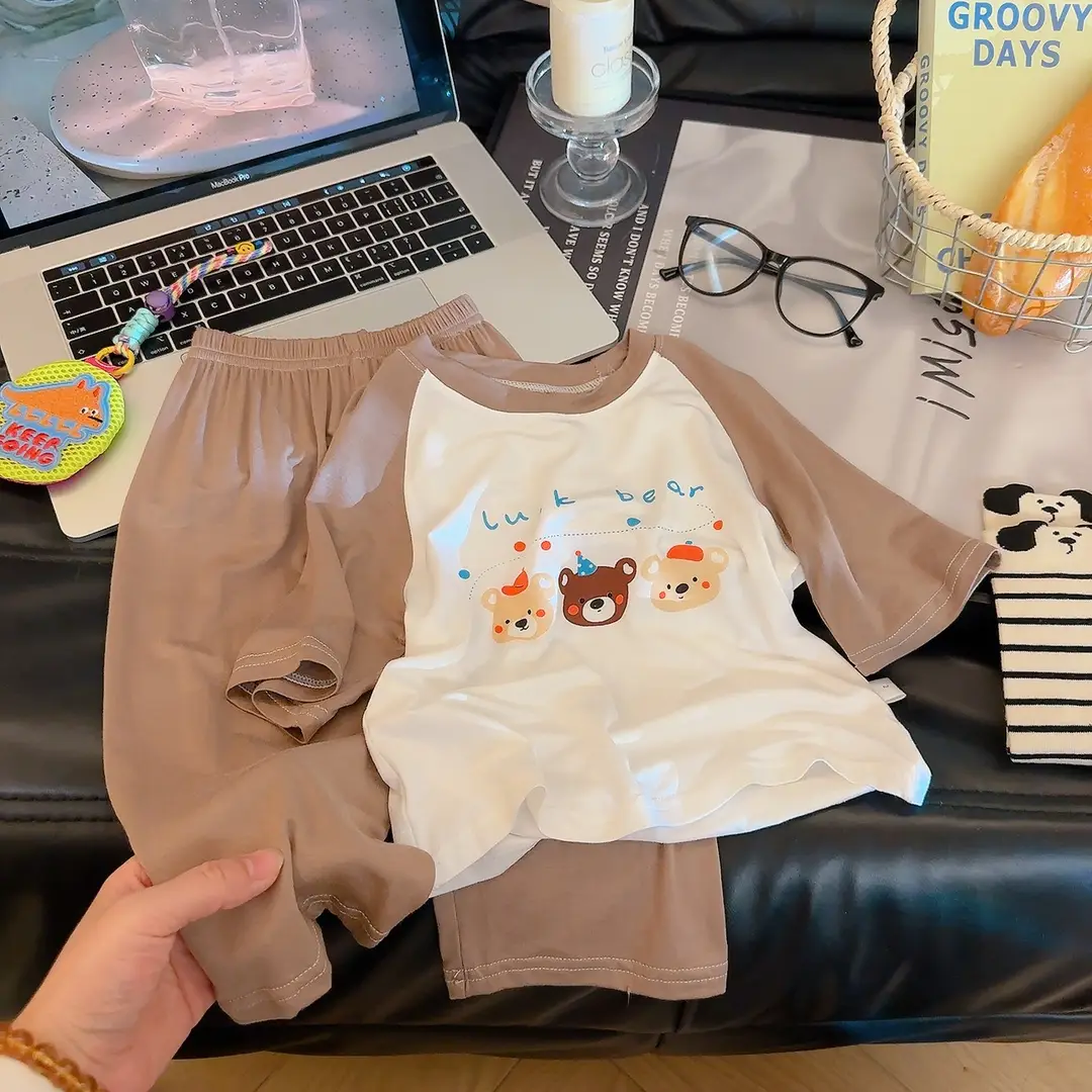 Children's Modal Home Clothes, Three-Quarter Sleeve Pajamas Set, Boys and Girls Air-Conditioned Clothing Two-Piece Set