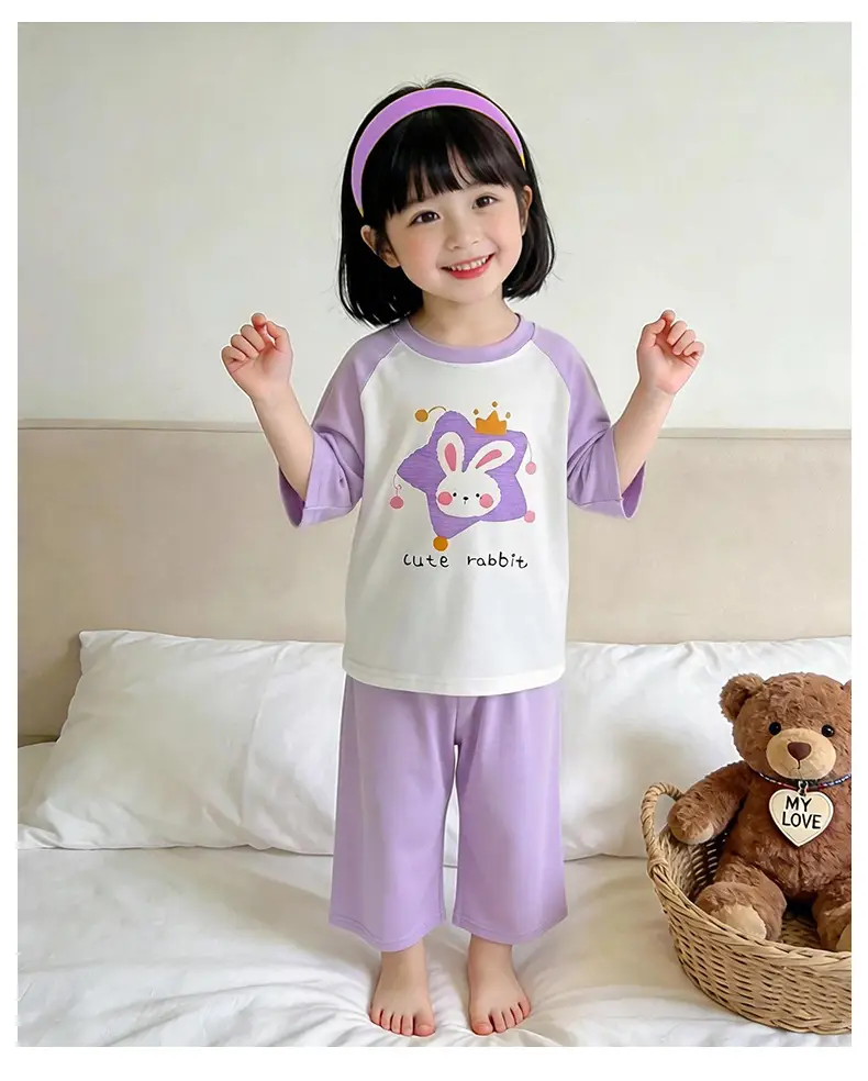 Children's Modal Home Clothes, Three-Quarter Sleeve Pajamas Set, Boys and Girls Air-Conditioned Clothing Two-Piece Set — feature 13