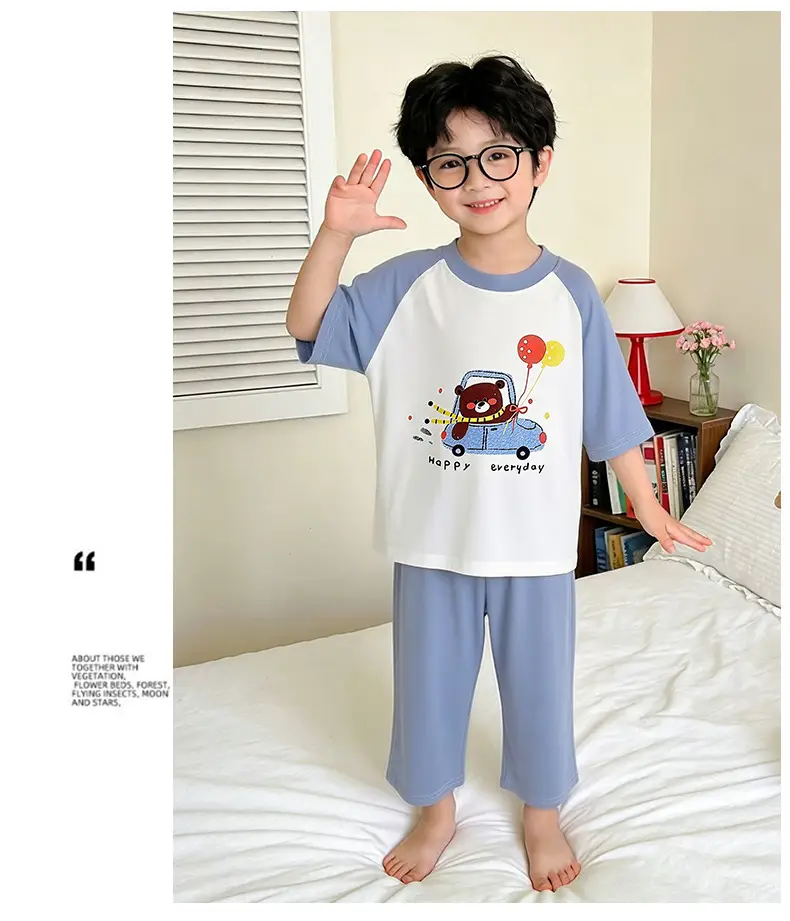 Children's Modal Home Clothes, Three-Quarter Sleeve Pajamas Set, Boys and Girls Air-Conditioned Clothing Two-Piece Set — feature 8