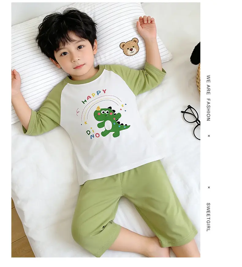 Children's Modal Home Clothes, Three-Quarter Sleeve Pajamas Set, Boys and Girls Air-Conditioned Clothing Two-Piece Set — feature 9