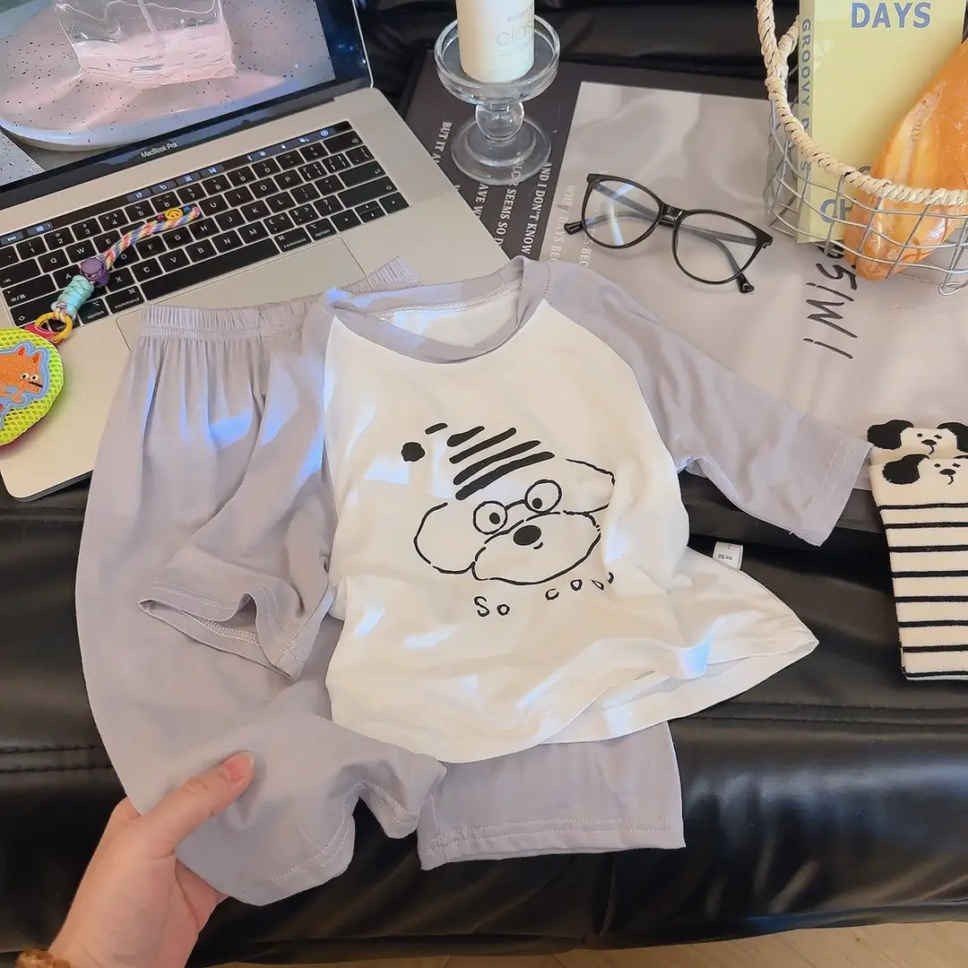 Children's Modal Home Clothes, Three-Quarter Sleeve Pajamas Set, Boys and Girls Air-Conditioned Clothing Two-Piece Set