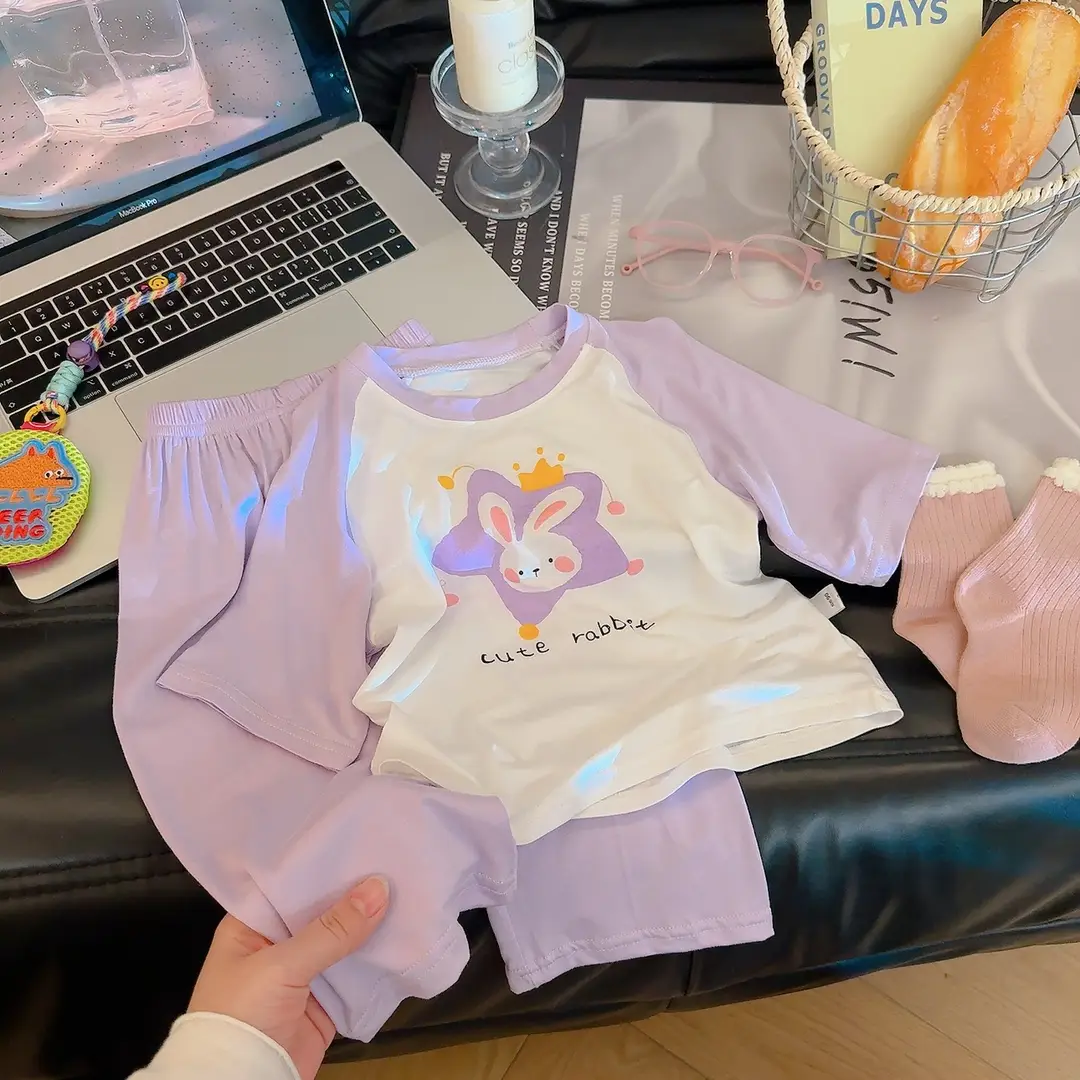 Children's Modal Home Clothes, Three-Quarter Sleeve Pajamas Set, Boys and Girls Air-Conditioned Clothing Two-Piece Set